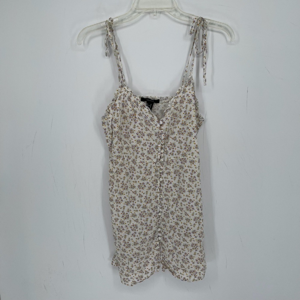 Forever 21 Women's White Floral Tie Shoulder Button Front Cami Top Size Medium